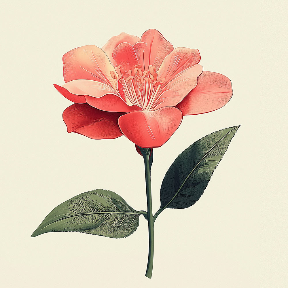 Coral camellia botanical art cross stitch kit for beginners