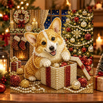 Corgi inside gift box pearl diamond painting kit for beginners