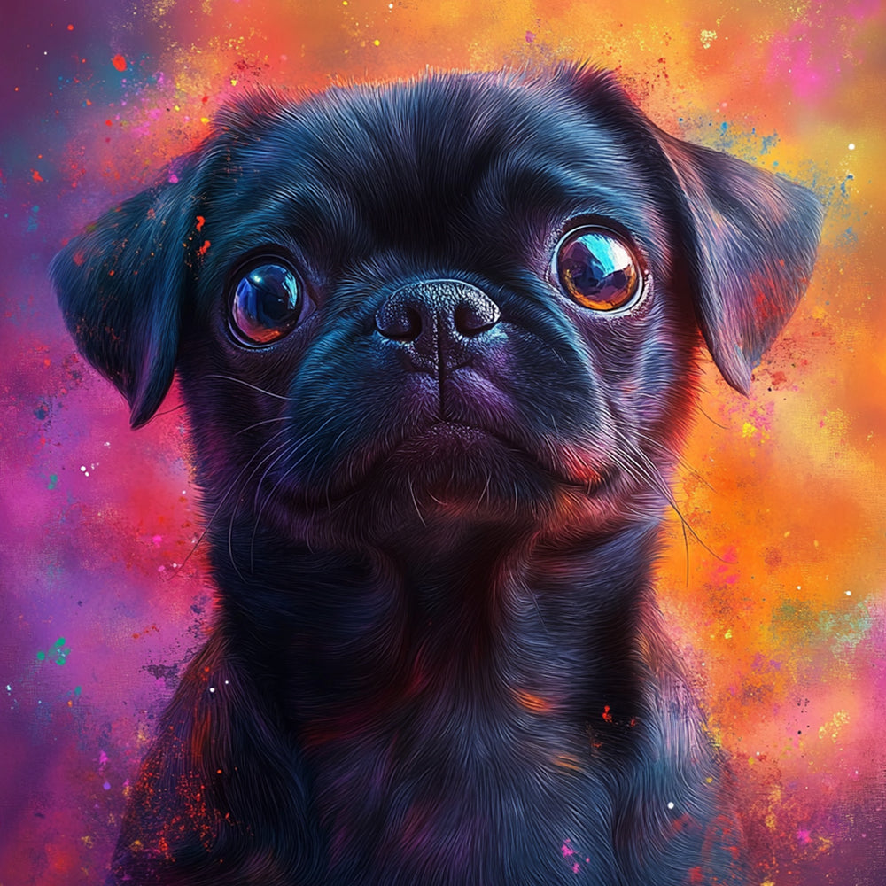Cosmic black pug portrait cross stitch kit for beginners