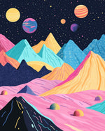 Cosmic colorful mountain range cross stitch kit for beginners