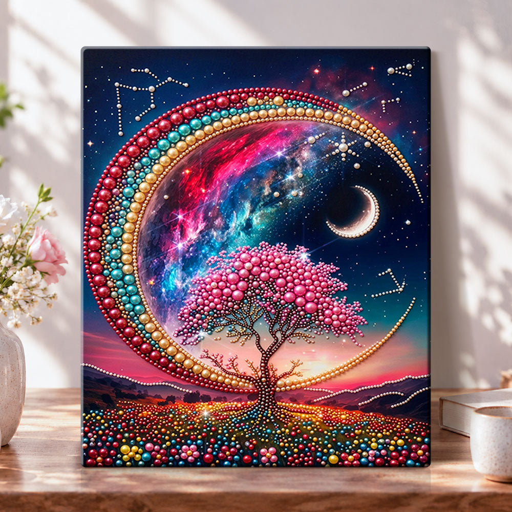 Cosmic crescent moon pearl diamond painting kit for beginners