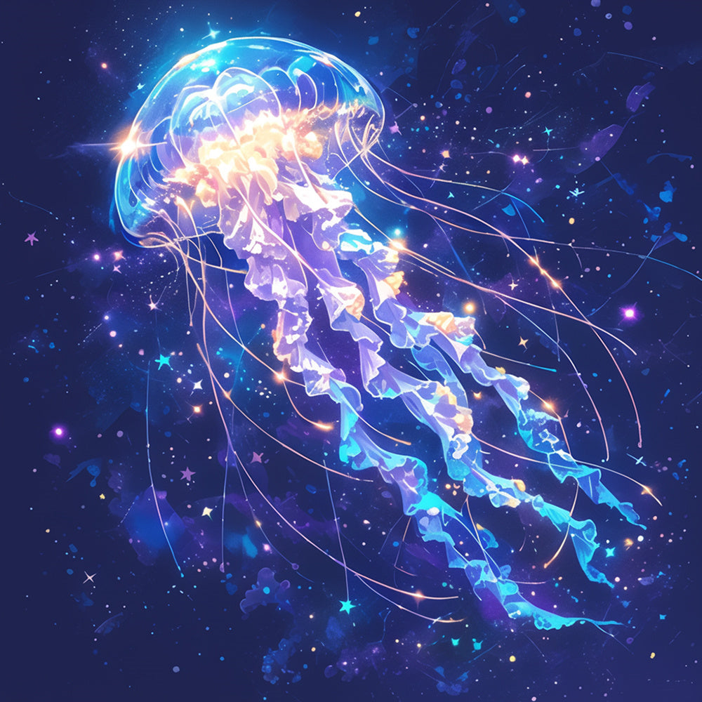 Cosmic glowing starry jellyfish cross stitch kit for beginners