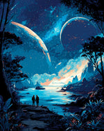 Cosmic lakeside scene cross stitch kit for beginners