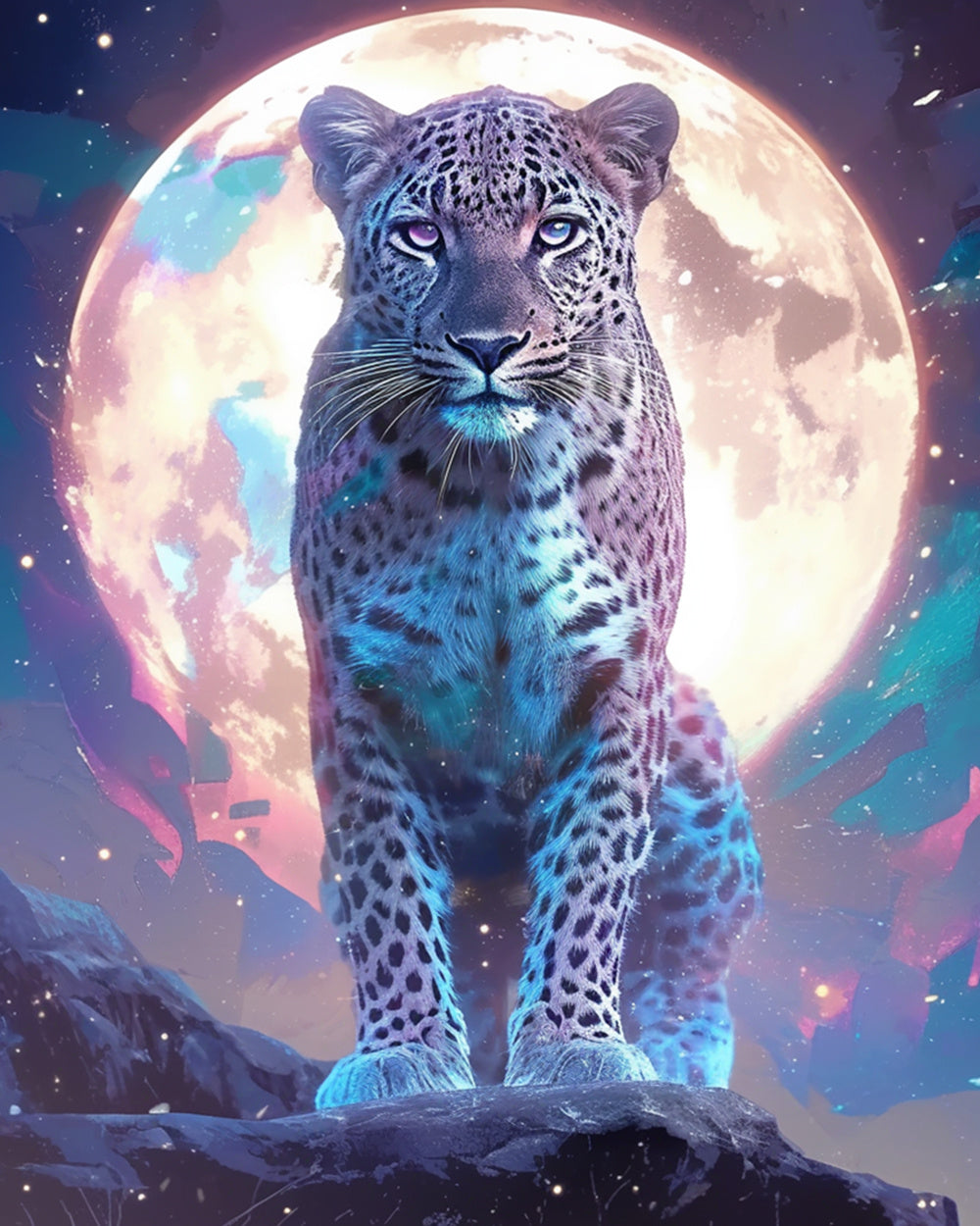 Cosmic moon leopard cross stitch kit for beginners