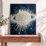 Finished cosmic pearl galaxy pearl diamond painting artwork displayed as home decor