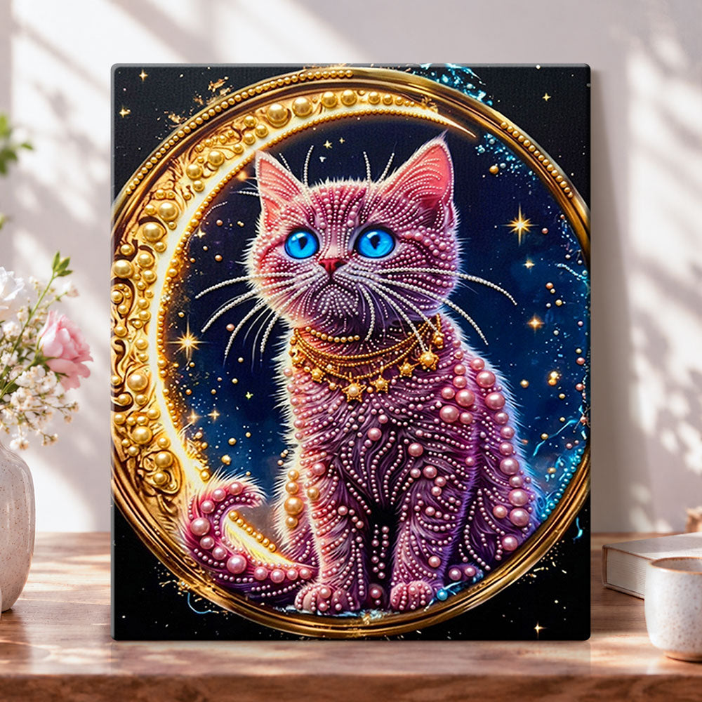 Cosmic pearl kitten pearl diamond painting kit for beginners