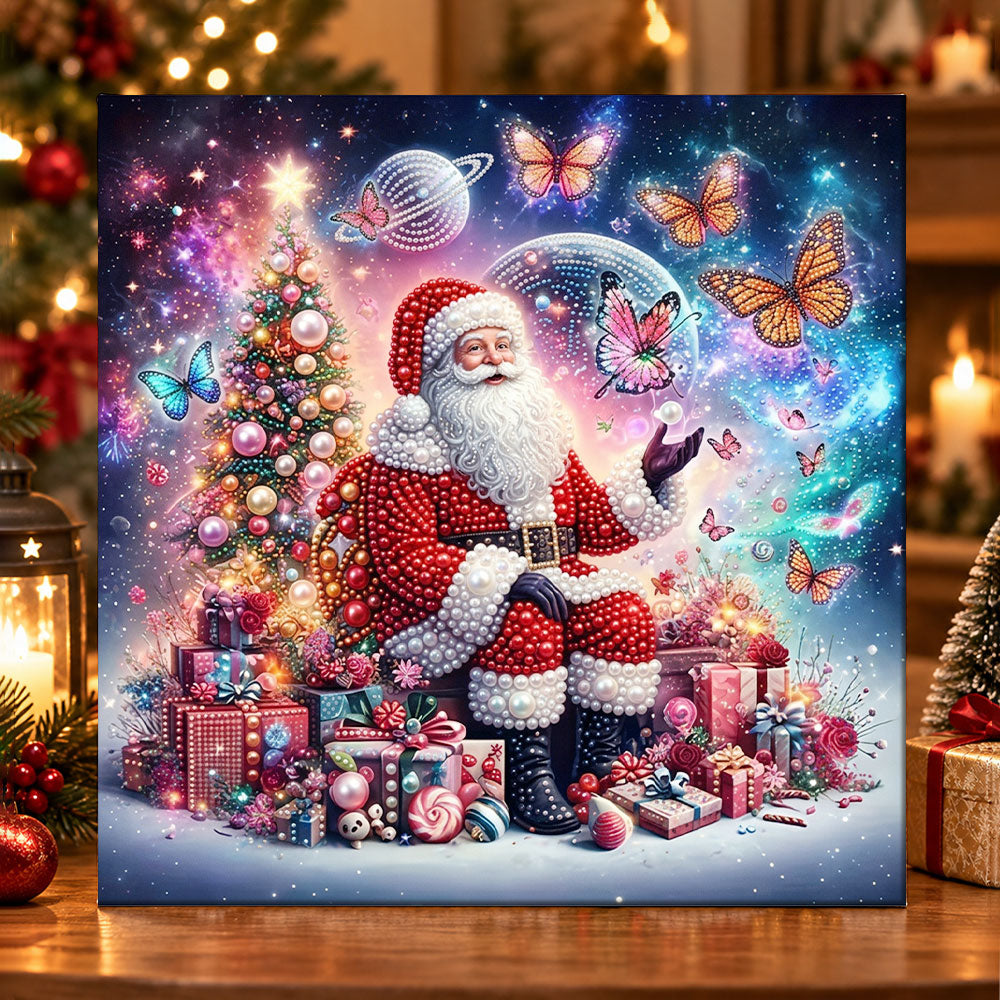 Cosmic santa with butterflies pearl diamond painting kit for beginners