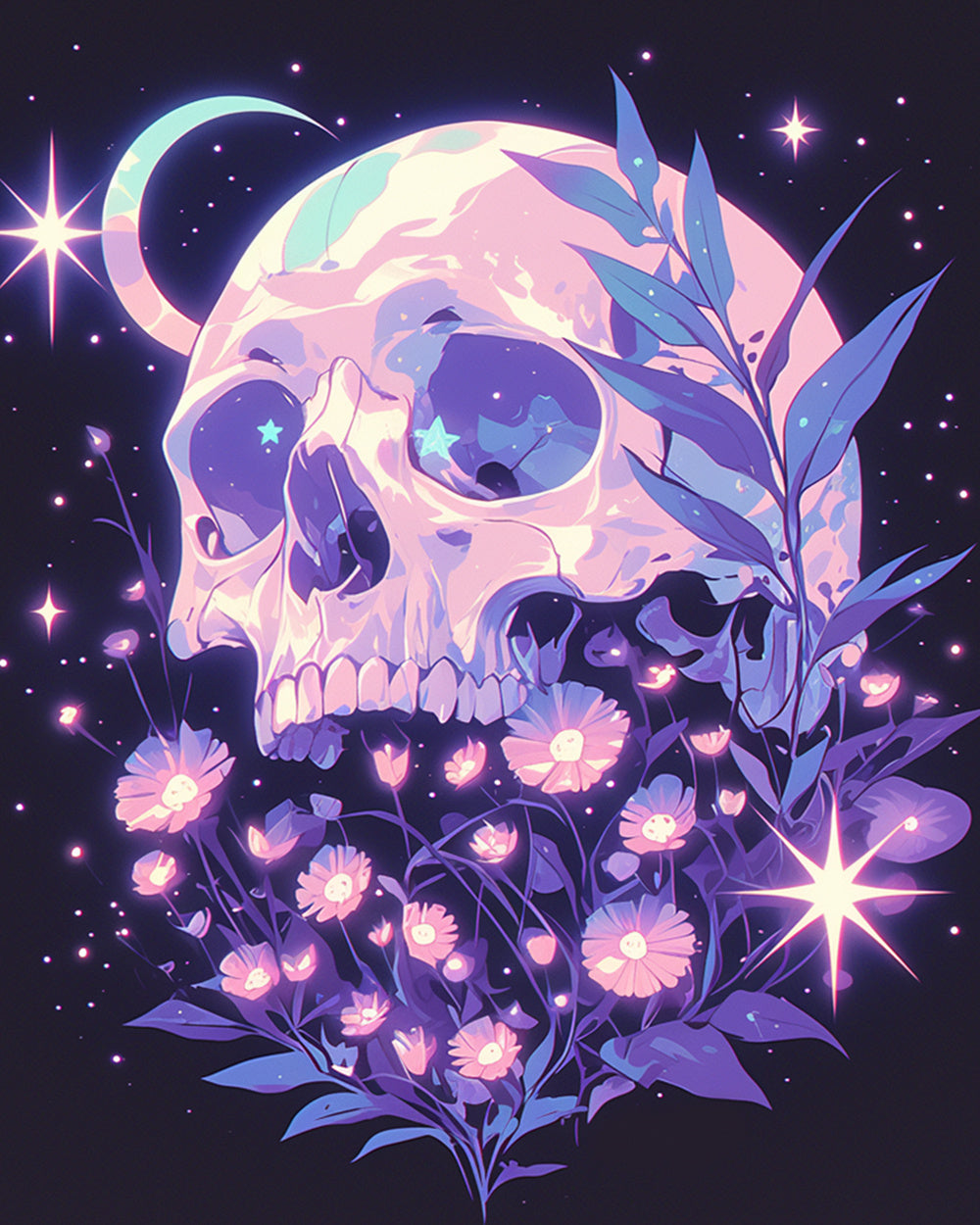 Cosmic skull with blooms cross stitch kit for beginners