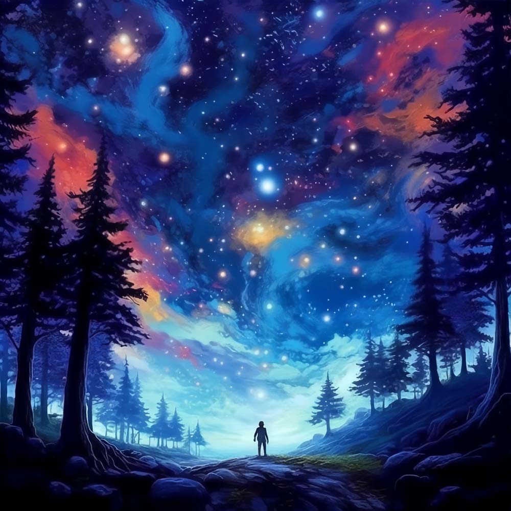 Cosmic starry mountain wilderness cross stitch kit for beginners
