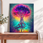 Finished cosmic tree of life pearl diamond painting artwork displayed as home decor