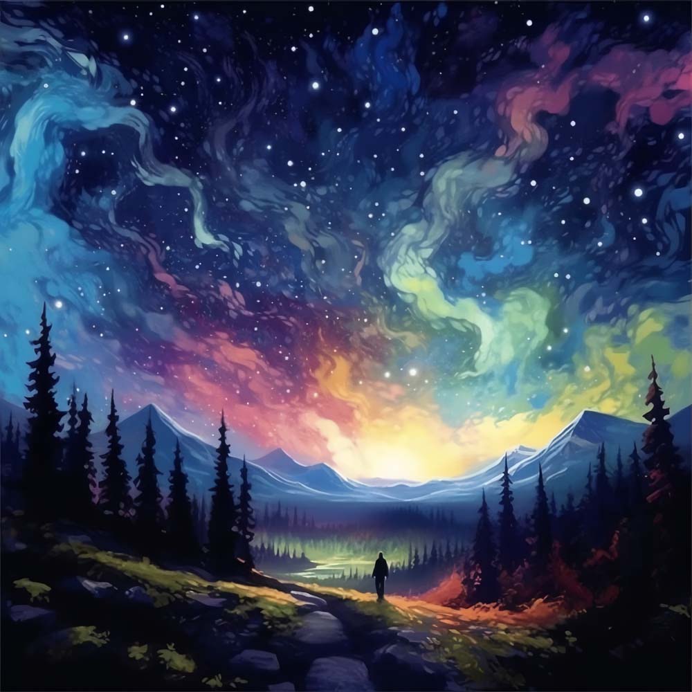 Cosmic wanderer under the swirling nebula cross stitch kit for beginners