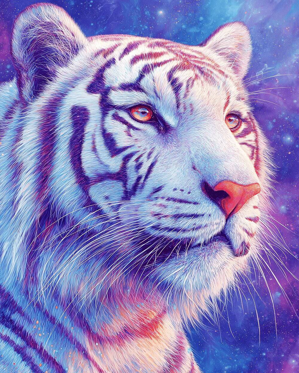 Cosmic white tiger cross stitch kit for beginners