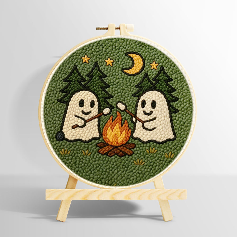 Cosy night camping ghosts punch needle kit for beginners