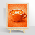 Cosy orange coffee cup with heart latte art punch needle kit for beginners
