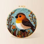 Cosy woodland bird needle felting kit for beginners with a round wooden frame