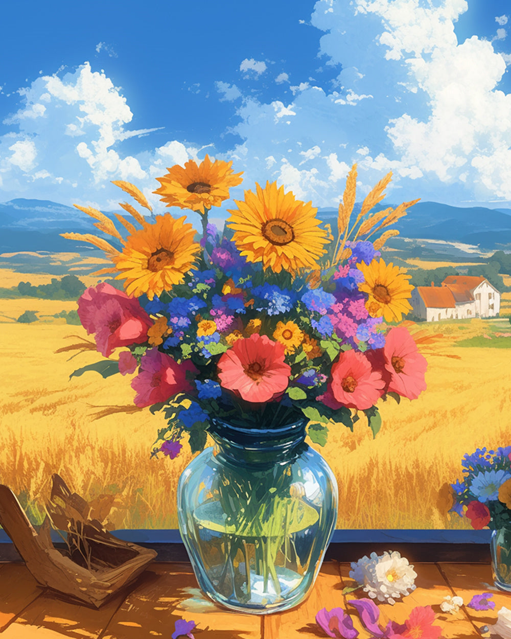 Country wildflower vase cross stitch kit for beginners