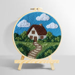 Countryside cottage with pathway punch needle kit for beginners