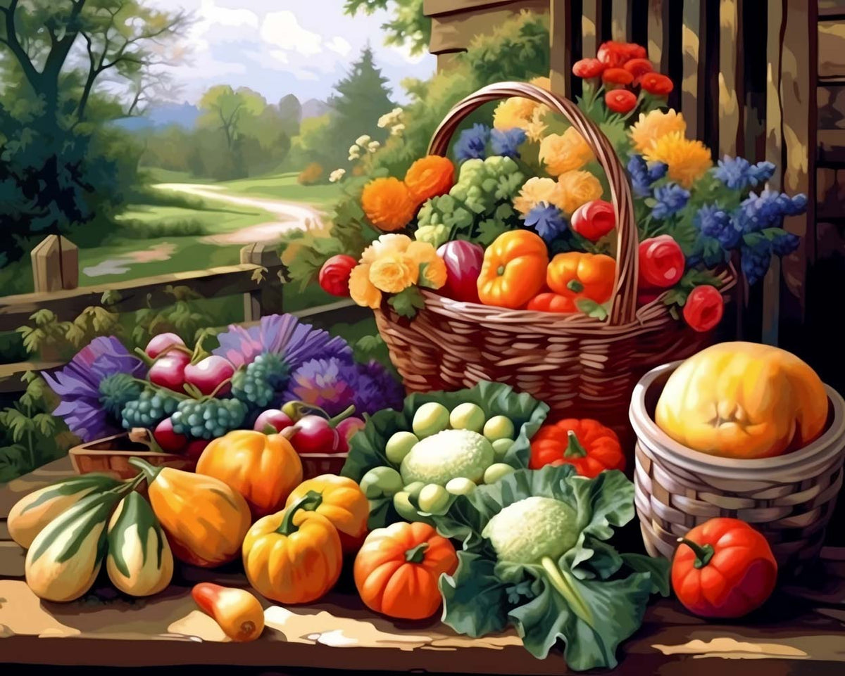 Countryside fresh farm harvest cross stitch kit for beginners