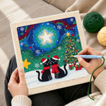 Creating handmade couple black cats xmas punch needle artwork
