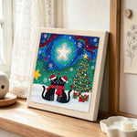 Couple black cats xmas punch needle artwork displayed on a table