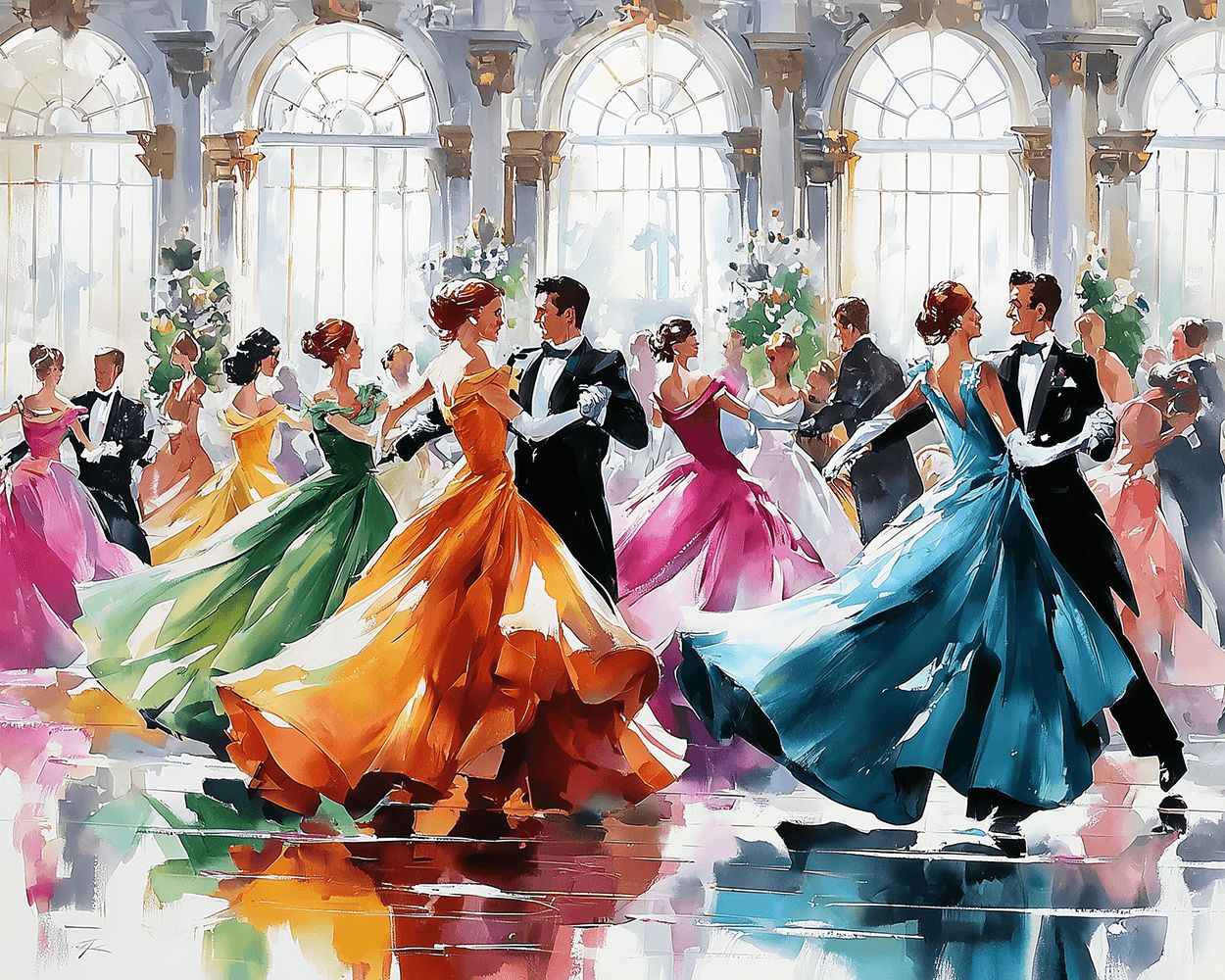 Couples in formal ballroom dancing cross stitch kit for beginners
