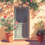 Courtyard floral scene cross stitch kit for beginners