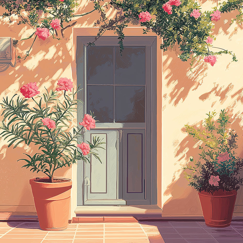 Courtyard floral scene cross stitch kit for beginners