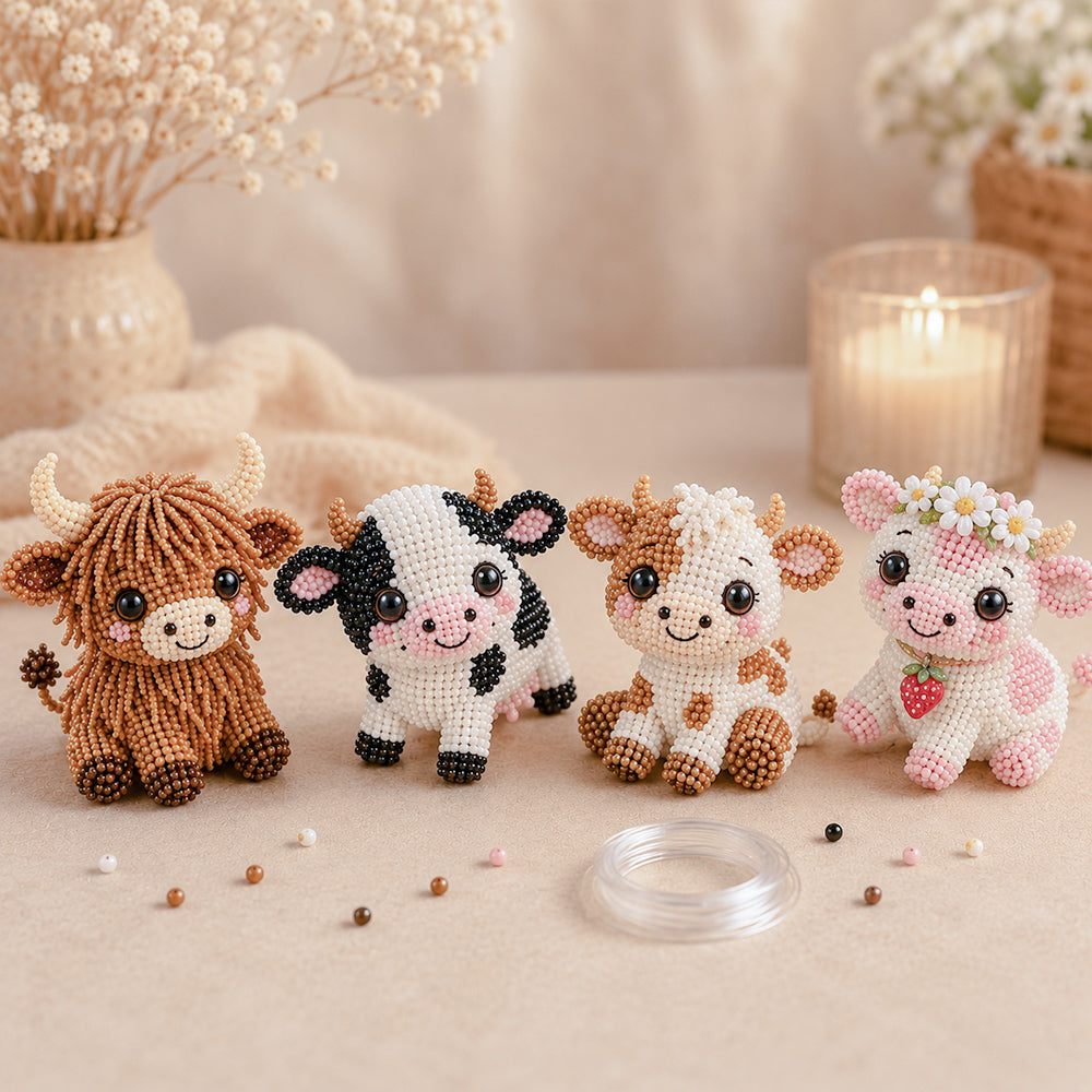 Cow family 3d beaded mini diy craft kits