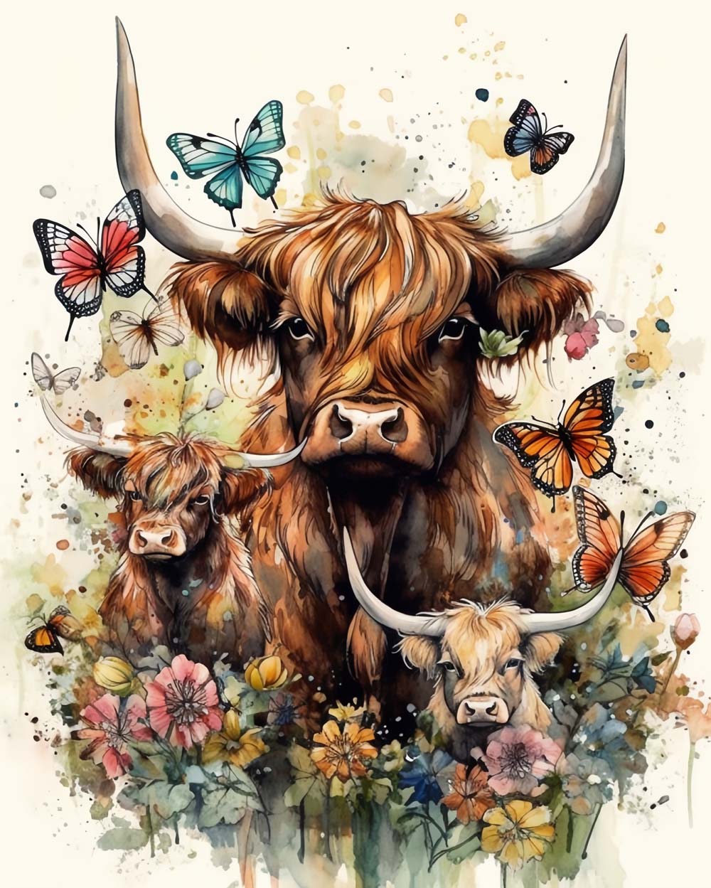 Cow family in blooms cross stitch kit for beginners