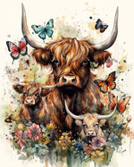 Cow family in blooms cross stitch kit for beginners