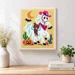 Finished cowboy ghost horse artwork displayed on a wall