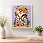 Finished cowboy ghost riding horse artwork displayed on a wall