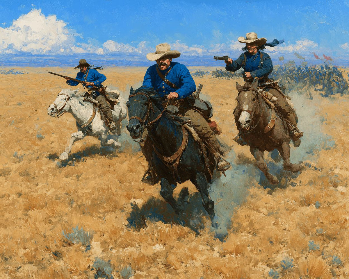 Cowboys galloping across prairie cross stitch kit for beginners