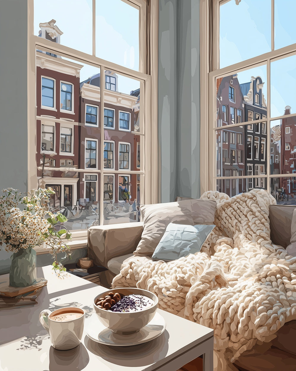 Cozy amsterdam window cross stitch kit for beginners