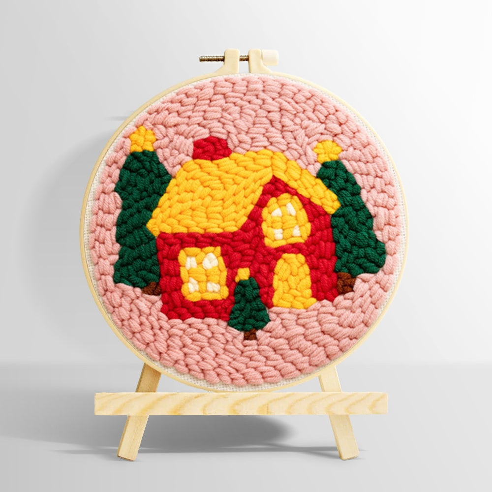 Cozy christmas cabin punch needle kit for beginners