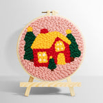 Cozy christmas cabin punch needle kit for beginners