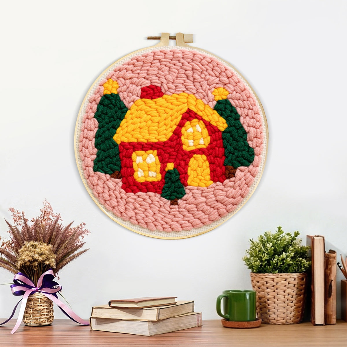 Finished cozy christmas cabin artwork displayed on a wall