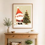 Finished cozy christmas gnome cross stitch artwork displayed as home decor