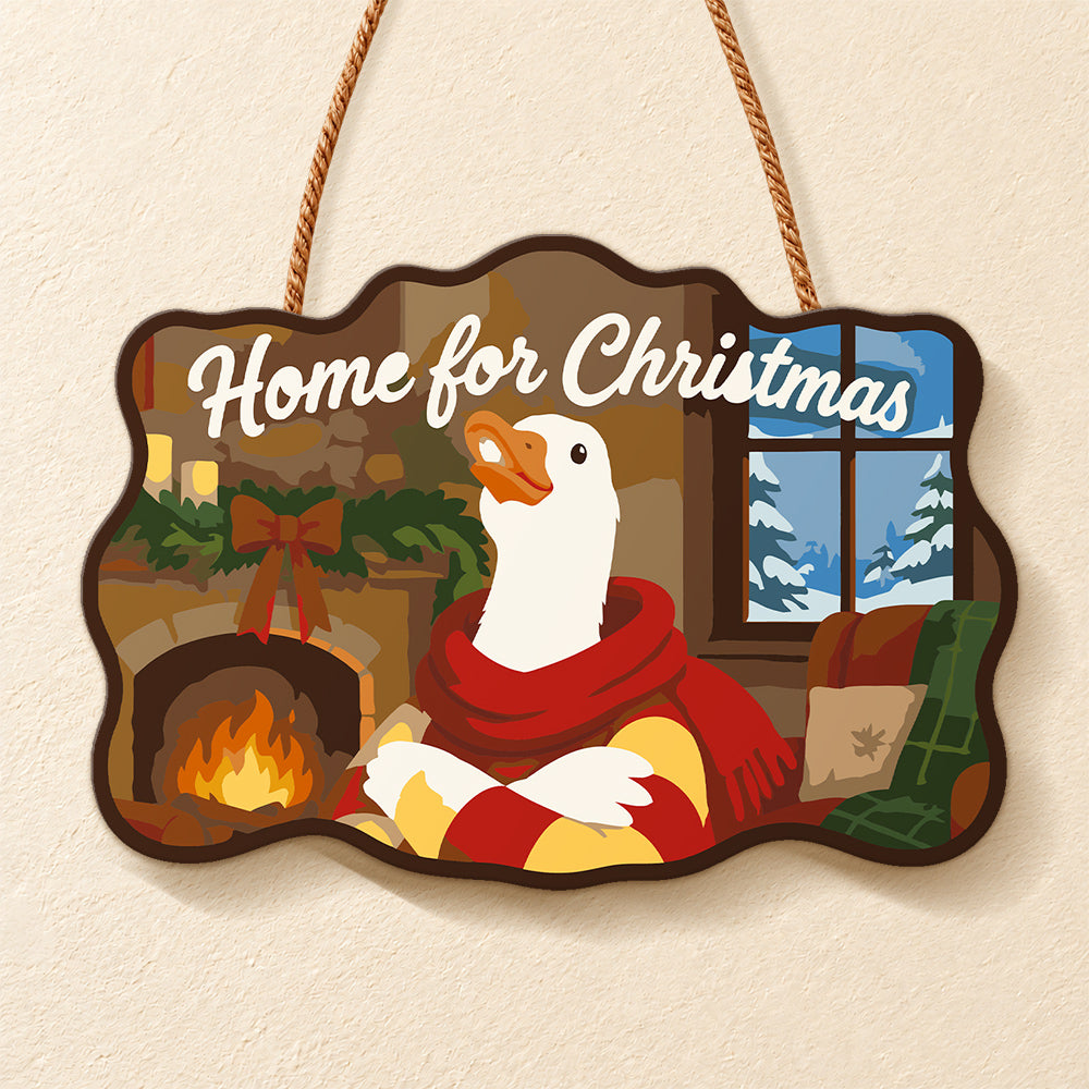 Cozy christmas indoors paint by numbers door hanger finished design