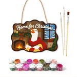 Cozy christmas indoors paint by numbers door hanger with paints and brushes
