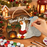 Cozy christmas indoors paint by numbers door hanger painting process