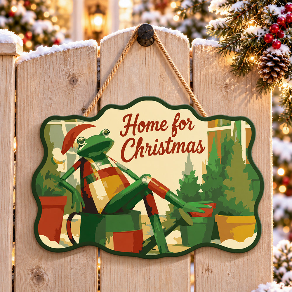 Cozy christmas retreat paint by numbers door hanger on a garden gate