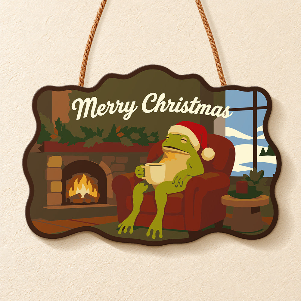 Cozy fireplace frog paint by numbers door hanger finished design