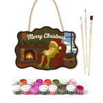 Cozy fireplace frog paint by numbers door hanger with paints and brushes