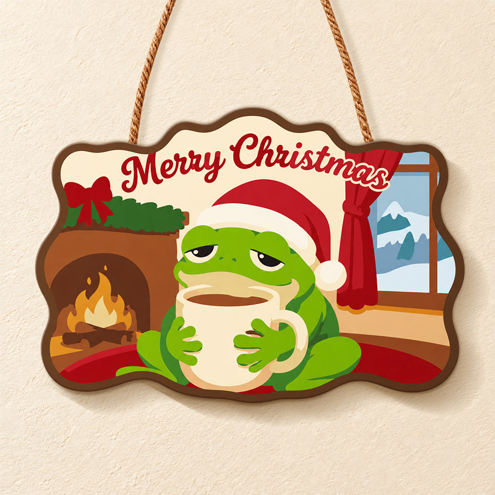 Cozy frog holiday paint by numbers door hanger finished design