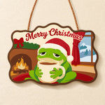 Cozy frog holiday paint by numbers door hanger finished design