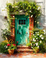 Cozy garden front door cross stitch kit for beginners