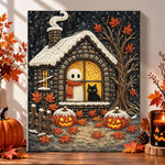 Cozy halloween cottage window pearl diamond painting kit for beginners