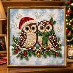Cozy holiday owl couple pearl diamond painting kit for beginners