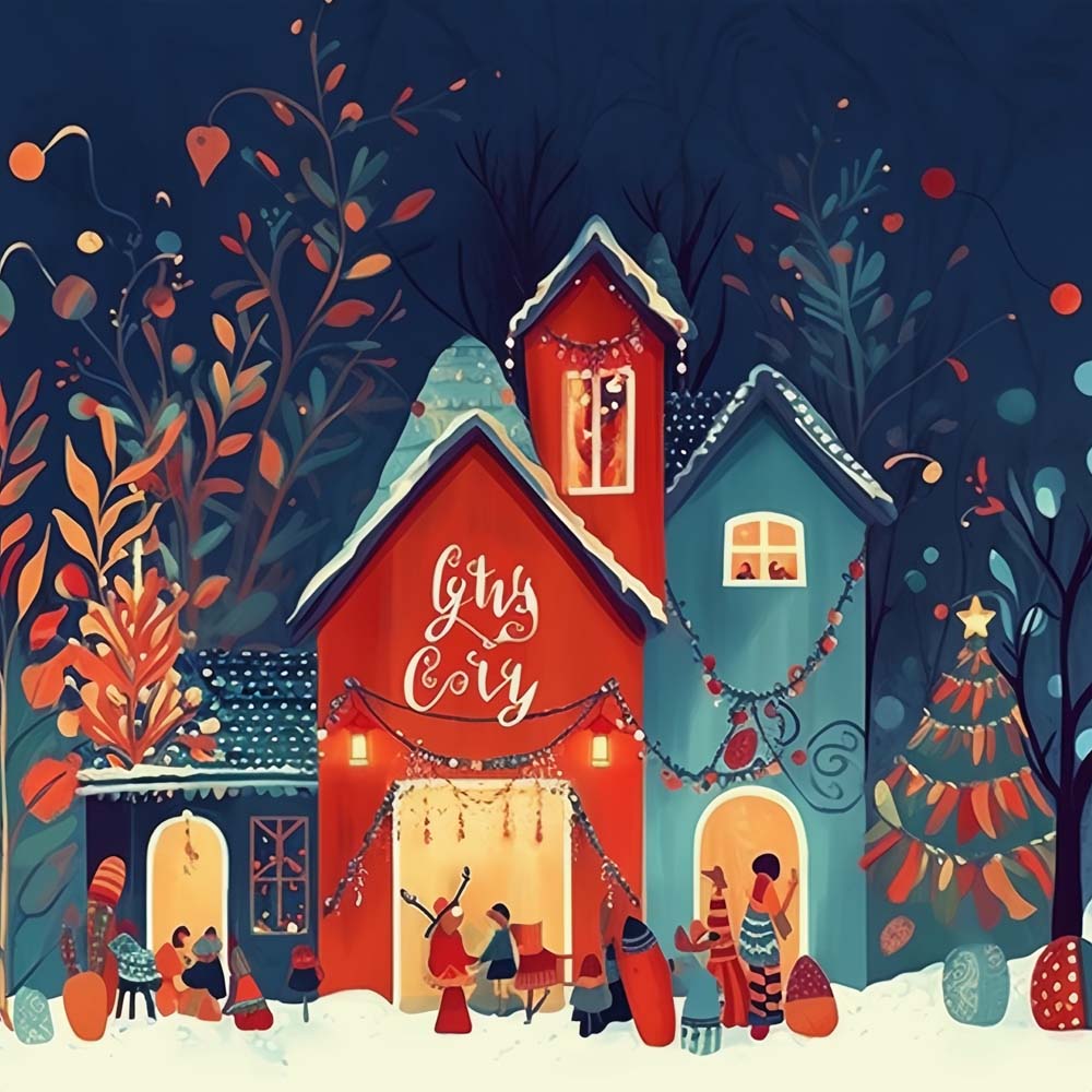 Cozy holiday village cross stitch kit for beginners